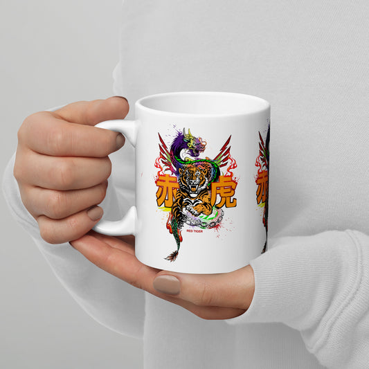 Tiger's Birth White glossy mug